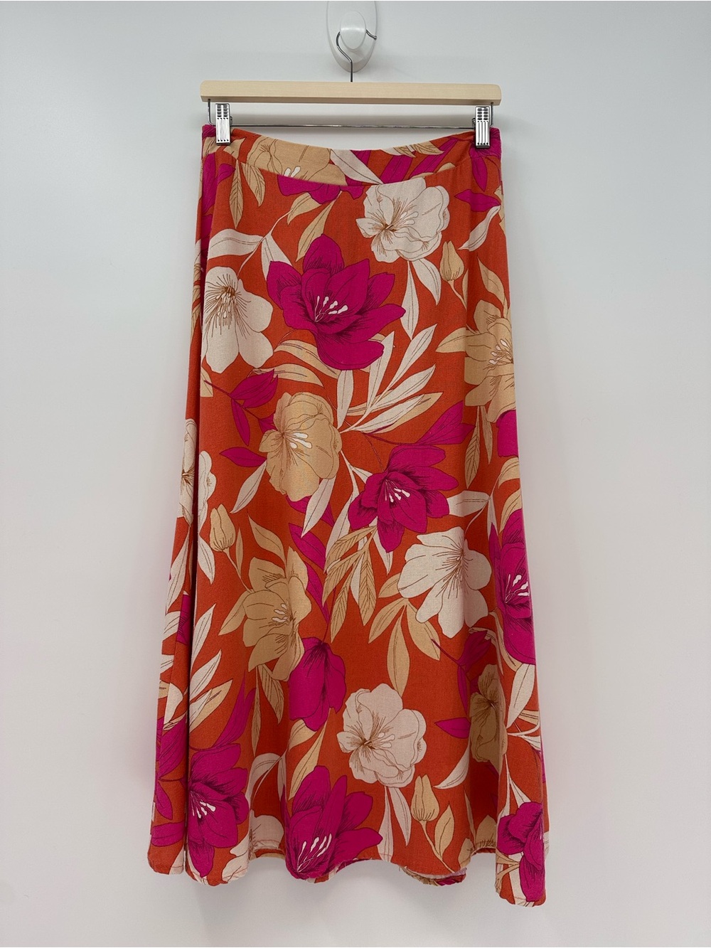 Orange & Pink Floral Maxi Skirt Size M